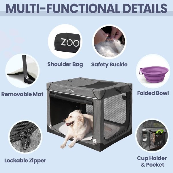 Jaula portátil suave para perros grandes de 42 pulgadas - Perrera de viaje plegable con bolsa de transporte, jaula plegable con puerta de malla de textileno duradera, cama de felpa, ideal para - Imagen 3