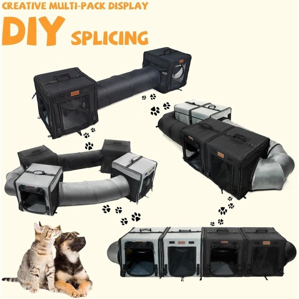Jaula portátil para gatos con doble compartimento, cómoda jaula de viaje para el hogar y el gato, fácil de plegar y transportar, con bolsa de transporte portátil, dos hamacas/alfombrillas y - Imagen 2