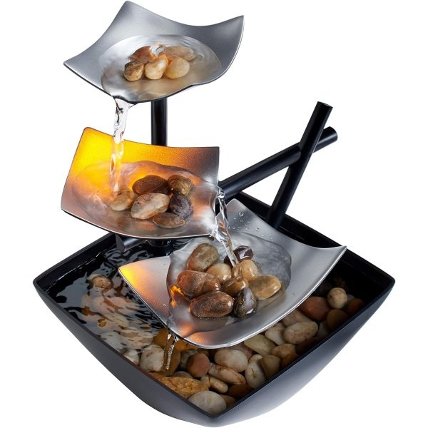 Fuente de plata, iluminada, de relajación con piedras naturales, por HoMedics WFL-SLVS Envirascape