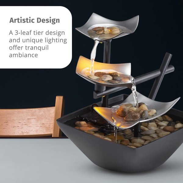 Fuente de plata, iluminada, de relajación con piedras naturales, por HoMedics WFL-SLVS Envirascape - Image 2