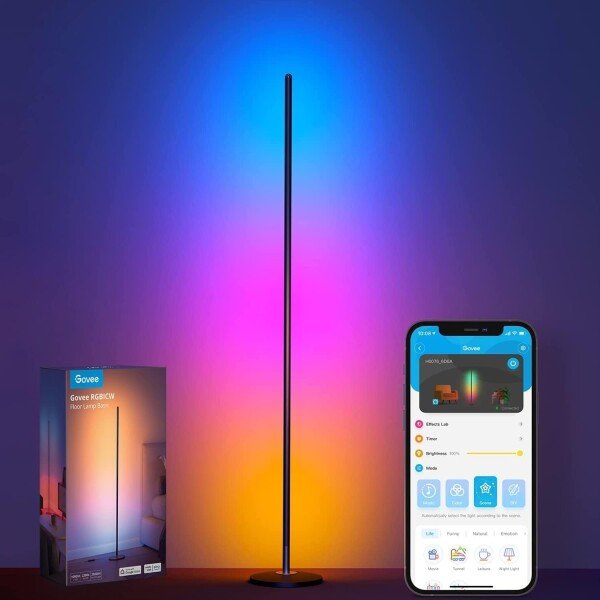 Govee RGBIC lámpara de pie, lámpara de esquina LED funciona con Alexa, lámpara de pie moderna inteligente con sincronización de música y 16 millones de colores de bricolaje, lámpara de pie que cambia