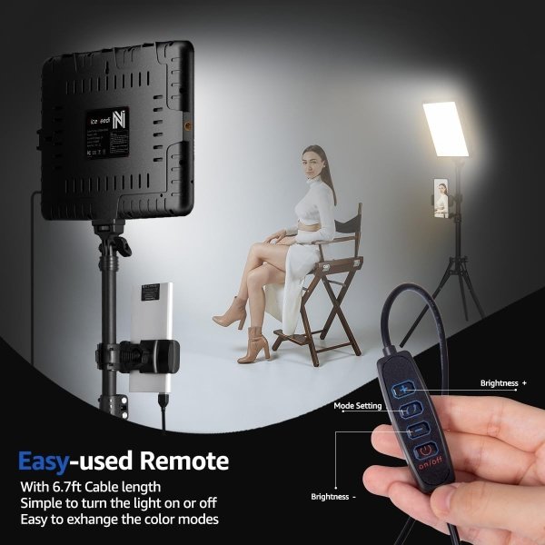 Paquete de 2 luces LED de video, luz NiceVeedi Studio, kit de iluminación regulable de 2800-6500K para fotografía con soporte de trípode y soporte para teléfono, luz de transmisión de 73 pulgadas para - Imagen 2