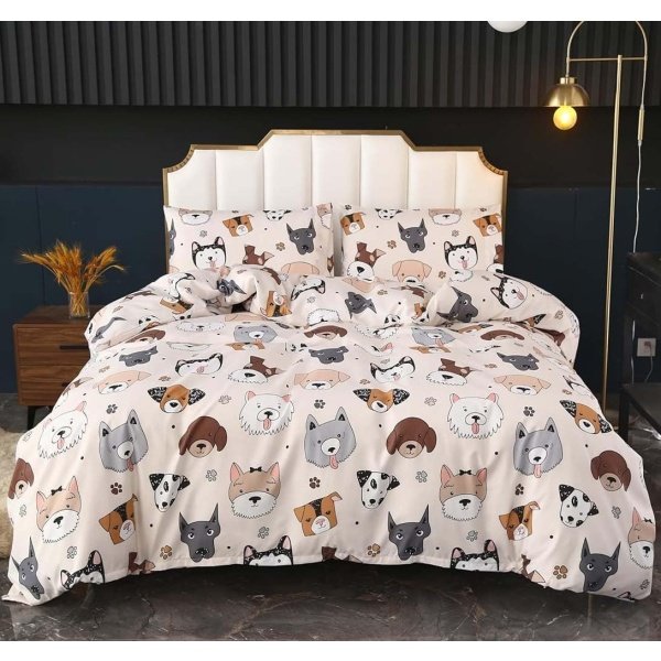 SDY Juego de funda de edredón de 3 piezas con estampado de perro, tamaño individual, funda de edredón y 2 fundas de almohada, lazos en las esquinas y cierre de cremallera, bonita decoración de