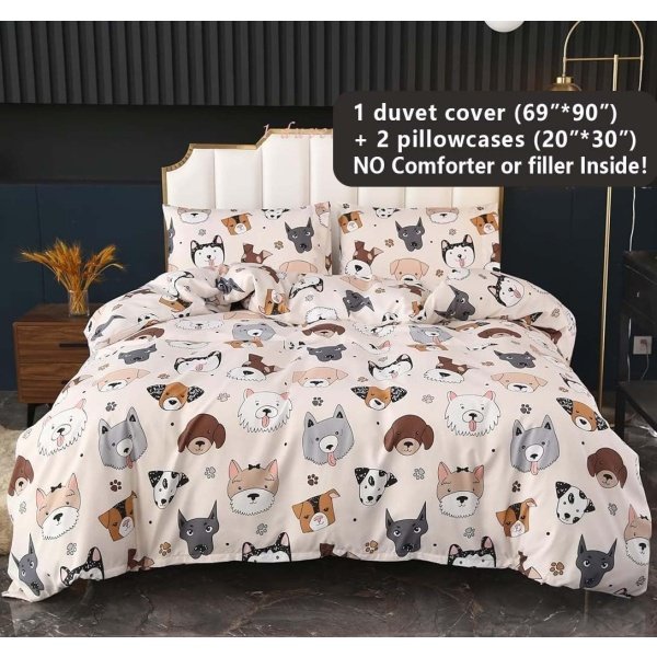 SDY Juego de funda de edredón de 3 piezas con estampado de perro, tamaño individual, funda de edredón y 2 fundas de almohada, lazos en las esquinas y cierre de cremallera, bonita decoración de - Image 2