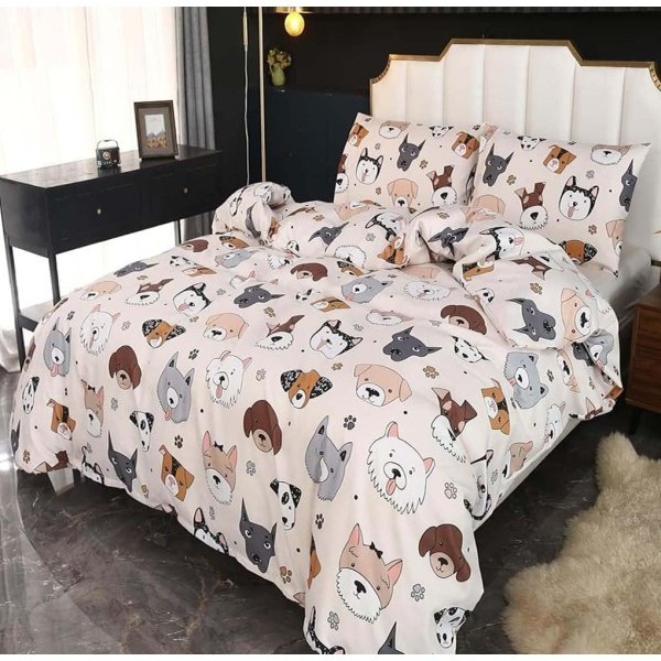SDY Juego de funda de edredón de 3 piezas con estampado de perro, tamaño individual, funda de edredón y 2 fundas de almohada, lazos en las esquinas y cierre de cremallera, bonita decoración de - Image 3