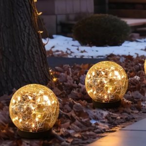 Luces solares de globo para exteriores, impermeables, bolas solares, luces solares de jardín, orbes solares para exteriores, paquete de 2 bolas de vidrio agrietado para decoración de césped,