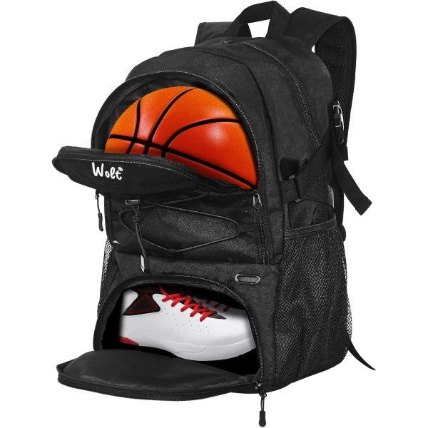 WOLT | Mochila de baloncesto Bolsa deportiva grande con soporte de pelota separado y compartimento para zapatos, mejor para baloncesto, fútbol, gimnasio