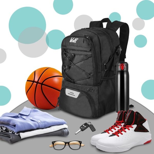 WOLT | Mochila de baloncesto Bolsa deportiva grande con soporte de pelota separado y compartimento para zapatos, mejor para baloncesto, fútbol, gimnasio - Imagen 2