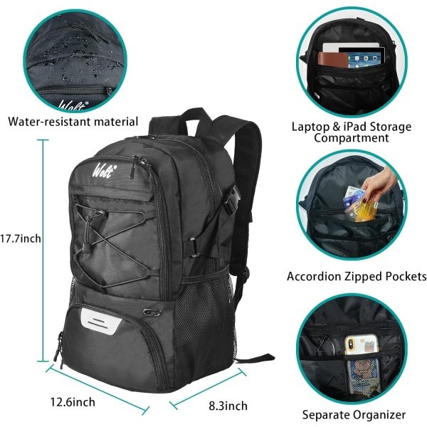 WOLT | Mochila de baloncesto Bolsa deportiva grande con soporte de pelota separado y compartimento para zapatos, mejor para baloncesto, fútbol, gimnasio - Imagen 3