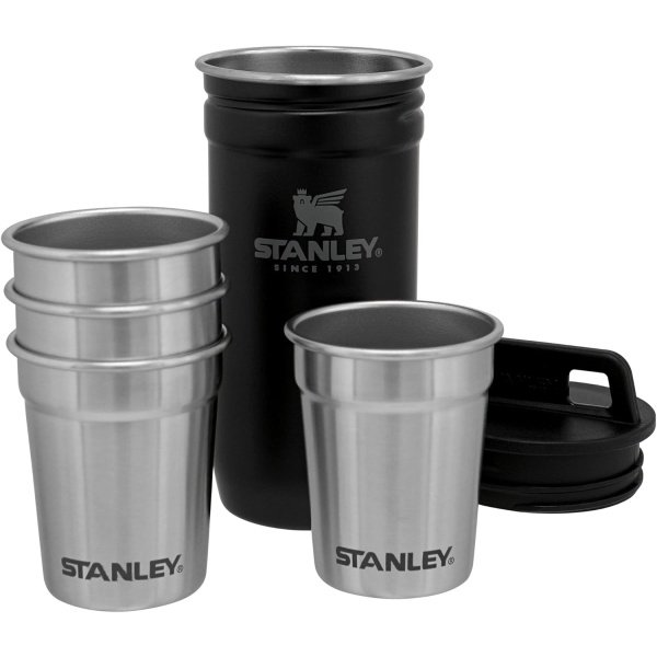 Stanley Juego de regalo de vaso de chupito y frasco de acero inoxidable, paquete de aventura al aire libre con 4 vasos de chupito de metal, frasco de whisky de 8 onzas y estuche de transporte de - Image 2