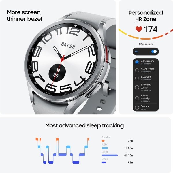 SAMSUNG Galaxy Watch 6 Classic - Reloj inteligente Bluetooth de 1.850 in, bisel giratorio, rastreador de fitness, zonas de recursos humanos personalizadas, entrenamiento avanzado del sueño, monitor - Image 2