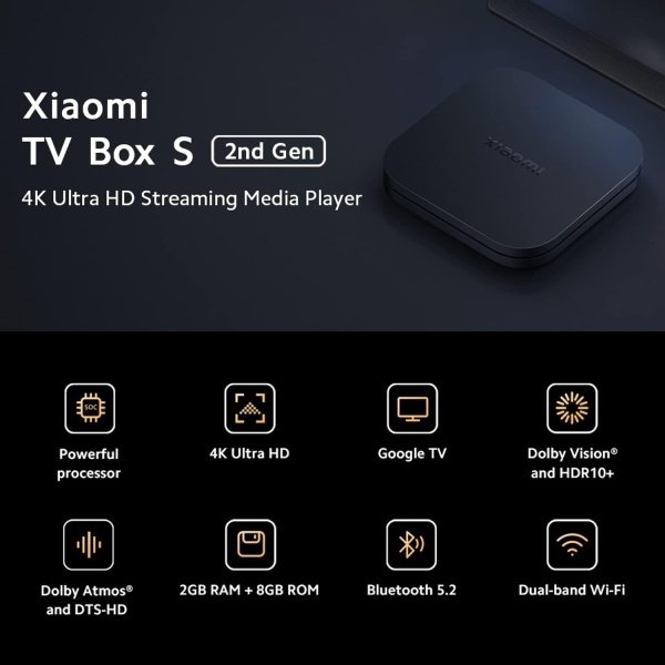 Xiaomi TV Box S (2ª generación) 4K Ultra HD Reproductor multimedia, Google TV Box con 2 GB de RAM 8 GB ROM, WiFi dual 2.4G/5G, Bluetooth 5.2 y Dolby Atmos y DTS-HD, Dolby Vision, HDR10+ - Imagen 2