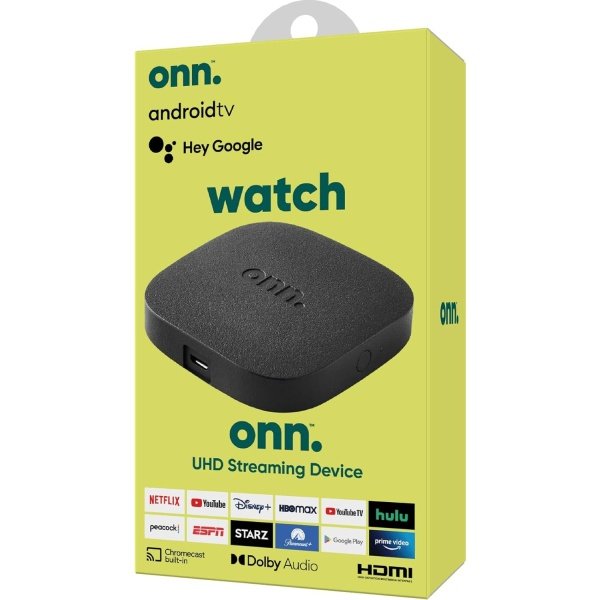 onn Android TV 4K UHD - Dispositivo de transmisión con control remoto por voz y cable HDMI
