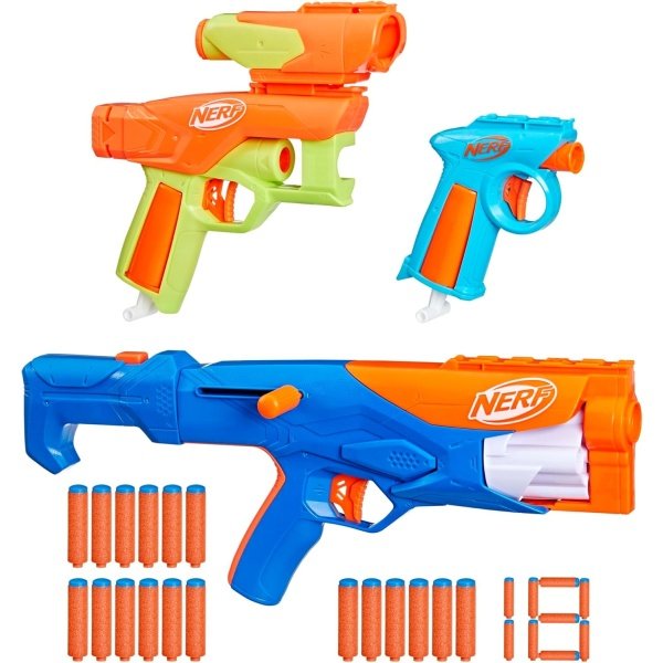 Nerf Paquete de equipamiento de la serie N, 3 lanzadores, 18 dardos Nerf N1 compatibles solo con pistolas Nerf Serie N, regalos para niños, juegos al aire libre, a partir de 8 años