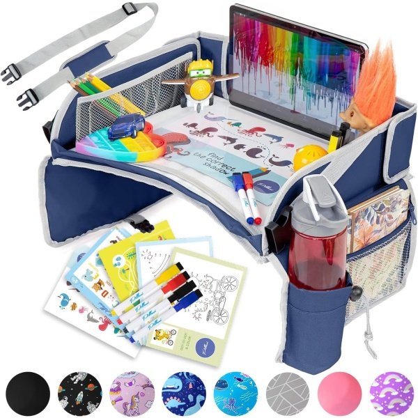 PILLANI Bandeja de viaje para niños, bandeja de asiento de automóvil para niños, bandejas de automóvil para niños esenciales para viajes de carretera, bandeja de mesa para asiento de automóvil para