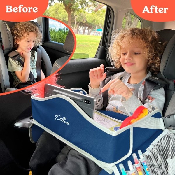 PILLANI Bandeja de viaje para niños, bandeja de asiento de automóvil para niños, bandejas de automóvil para niños esenciales para viajes de carretera, bandeja de mesa para asiento de automóvil para - Image 3