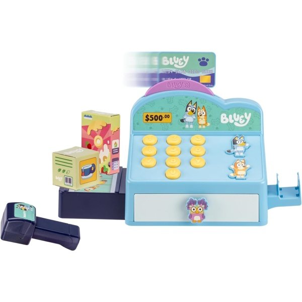 BLUEY Caja registradora. Pulsa los botones para escuchar pitidos, sonidos y frases de y bingo | Usa el escáner para escanear paquetes y fingir ejecutar una tienda | Incluye tarjeta de crédito de - Imagen 3
