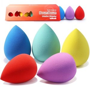 BEAKEY Juego de 5 esponjas de maquillaje, sin látex, mezclador Wonder de alta densidad, perfecto para líquidos, crema y polvo, esponjas de belleza Boun Boun Boun suaves y flexibles, juego de regalo de