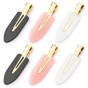 D 6 pinzas para el cabello, sin doblar, sin arrugas, pinzas de maquillaje para mujeres y niñas, pinzas planas para peluquería, mango dorado