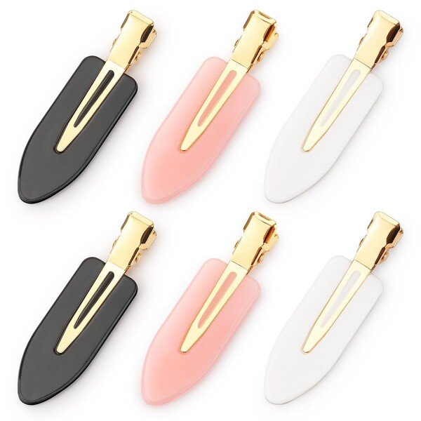 D 6 pinzas para el cabello, sin doblar, sin arrugas, pinzas de maquillaje para mujeres y niñas, pinzas planas para peluquería, mango dorado