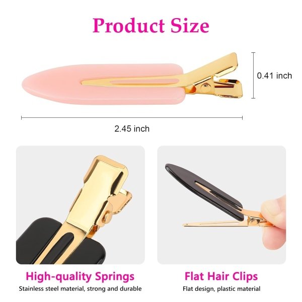D 6 pinzas para el cabello, sin doblar, sin arrugas, pinzas de maquillaje para mujeres y niñas, pinzas planas para peluquería, mango dorado - Imagen 2
