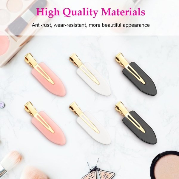 D 6 pinzas para el cabello, sin doblar, sin arrugas, pinzas de maquillaje para mujeres y niñas, pinzas planas para peluquería, mango dorado - Imagen 3