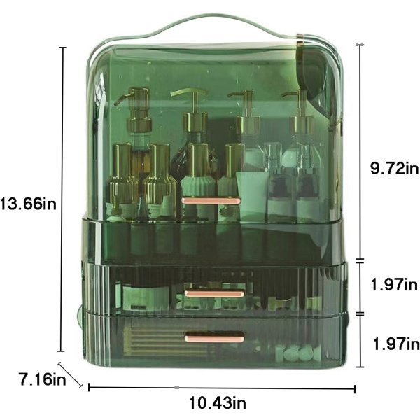 LINFIDITE Caja de almacenamiento de cosméticos con tapa transparente, organizador de maquillaje grande, cajón portátil, impermeable, a prueba de polvo, cuidado de la piel, vitrinas para encimera, - Image 3