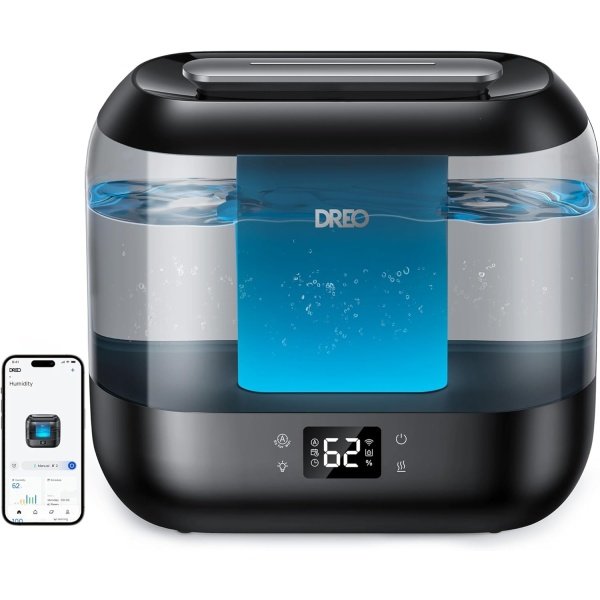 Dreo Humidificadores inteligentes de 4L para dormitorio, humidificador ultrasónico silencioso de niebla fría de gran tamaño con difusor y luz nocturna, 32 horas de tiempo de funcionamiento para el