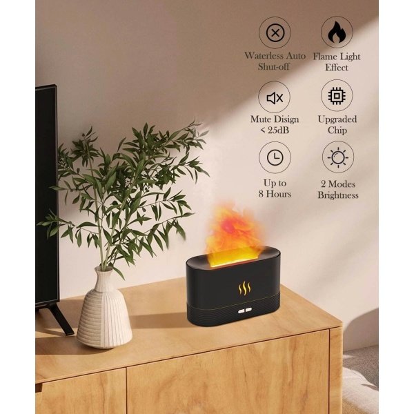 Humidificador difusor de aire de llama, difusor de aroma mejorado para aceites esenciales, aromaterapia ultrasónica, niebla de fuego humidi con 2 brillos, función de apagado automático para - Image 2