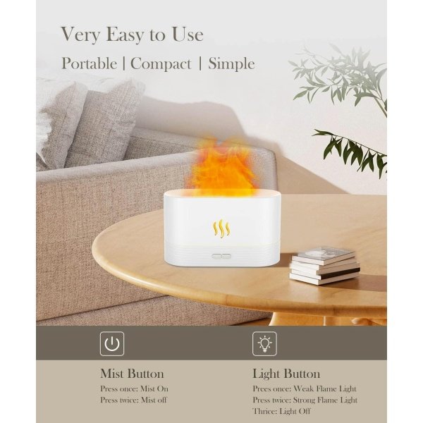 Humidificador difusor de aire de llama, difusor de aroma mejorado para aceites esenciales, aromaterapia ultrasónica, niebla de fuego humidi con 2 brillos, función de apagado automático para - Image 3