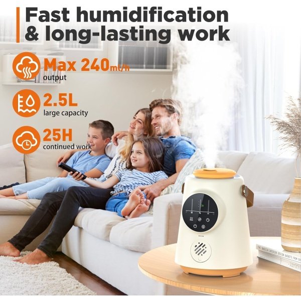 Humidificadores para dormitorio, humidificadores ultrasónicos de niebla fría de 2.5L para bebé, hogar, oficina, guardería y plantas, humidificador de aire de llenado superior, modo de sueño - Image 3