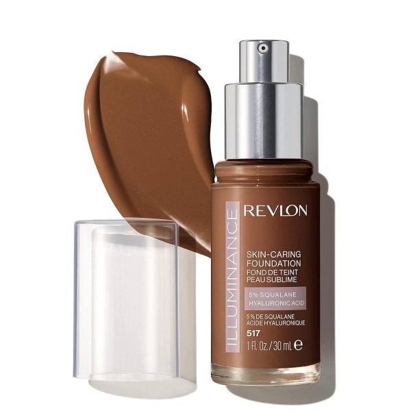 Revlon Illuminance - Base líquida para el cuidado de la piel, ácido hialurónico, fórmula hidratante y nutritiva con cobertura media, ámbar 517 (paquete de 1)