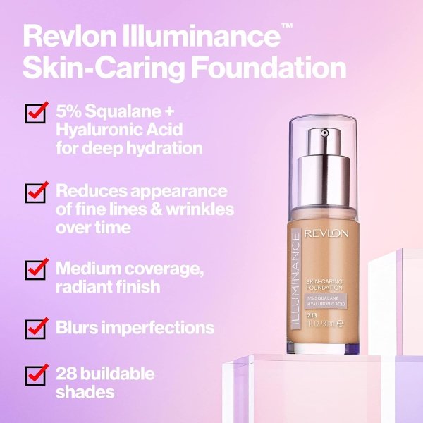 Revlon Illuminance - Base líquida para el cuidado de la piel, ácido hialurónico, fórmula hidratante y nutritiva con cobertura media, ámbar 517 (paquete de 1) - Imagen 2