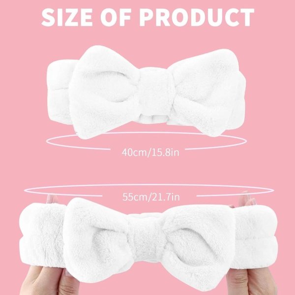 WSYUB Diadema de spa, diadema de maquillaje, diademas de maquillaje esponjosas, suministros de fiesta de pijamas, diademas faciales para lavar la cara, banda para el pelo con lazo - Imagen 2
