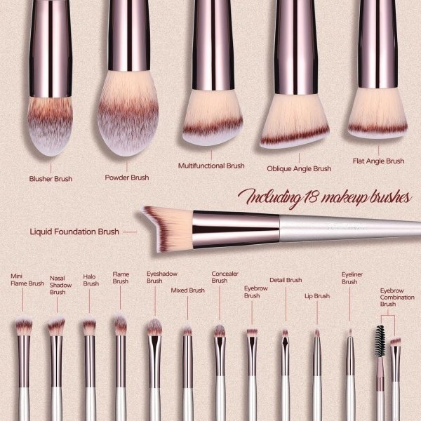 BS-MALL Juego de brochas de maquillaje, 18 piezas, base sintética de alta calidad, correctores de polvo, sombras de ojos, brochas de maquillaje con estuche negro - Image 2