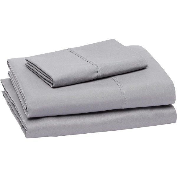 Amazon Basics Juego de sábanas de 3 piezas de microfibra livianas súper suaves y de fácil cuidado con bolsillos de 14 pulgadas de profundidad, tamaño individual XL, gris oscuro, sólido - Imagen 2