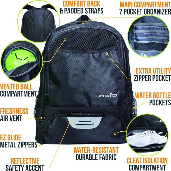 Athletico Youth Soccer Bag - Soccer Backpack & Bags for Basketball, Volleyball & Football | Includes Separate Cleat and Ball Compartment - Imagen 2