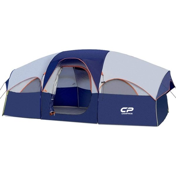 CAMPROS CP Tent 8 Person Camping Tents, Weather Resistant Family Tent, 5 Large Mesh Windows, Double Layer, Divided Curtain for Separated Room, Portable with Carry Bag