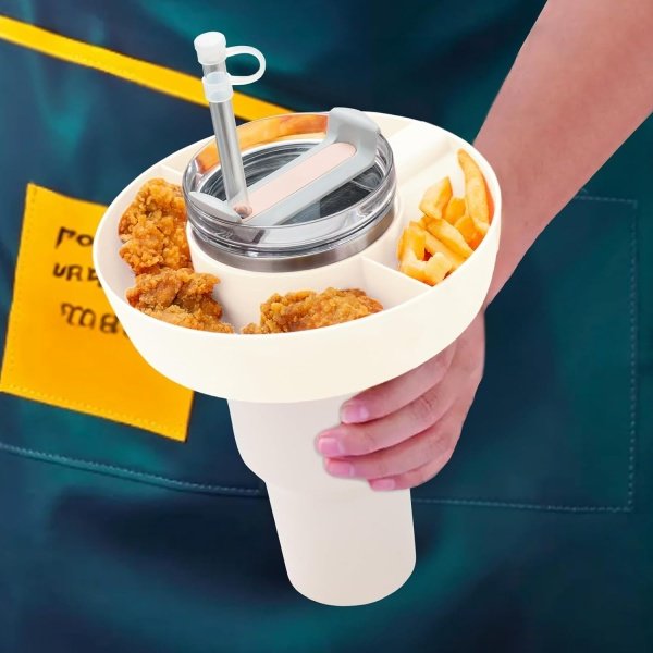 Snack Bowl for Stanley 40 oz Tumbler with Handle, Tumbler Snack Tray Compatible with Stanley Cup 40 oz with Handle, Reusable Snack Ring for Stanley Cup Accessories,Snack Bowl Cream - Image 2