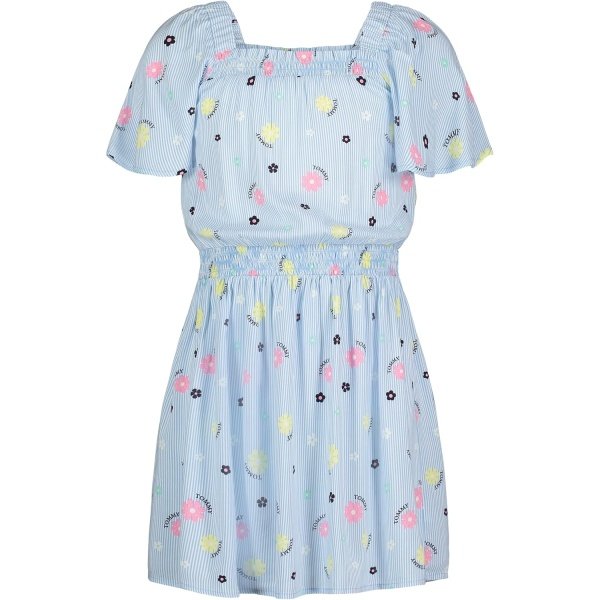 Tommy Hilfiger Girl's Flutter Sleeve Dress, Smocked Style With Cinched Waist