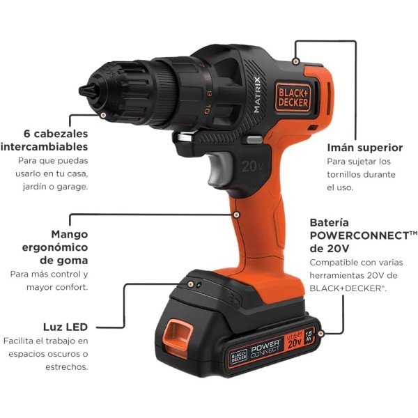 BLACK+DECKER 20V MAX MATRIX Drill, Power Tool Combo Kit, 6-Tool Set, Cordless Tool Set (BDCDMT1206KITC) - Image 2