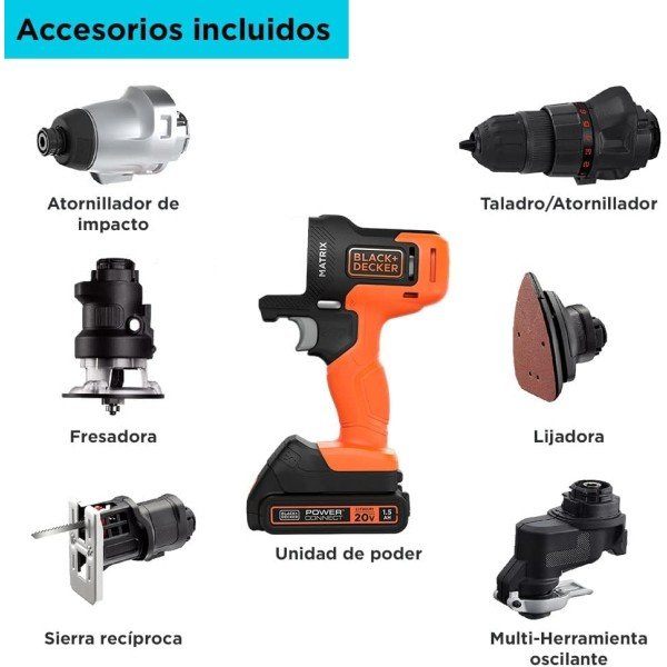 BLACK+DECKER 20V MAX MATRIX Drill, Power Tool Combo Kit, 6-Tool Set, Cordless Tool Set (BDCDMT1206KITC) - Image 3