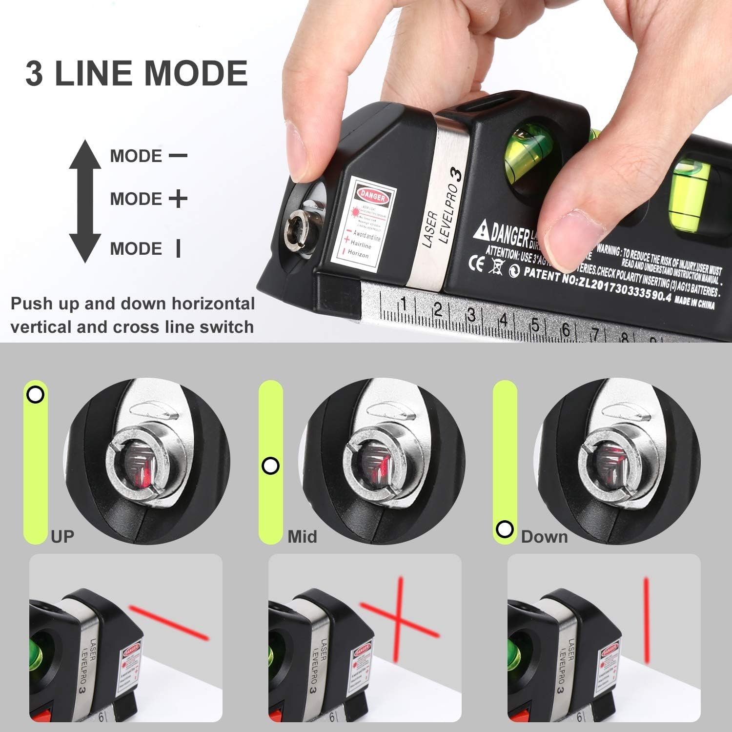 Laser Level Line Tool, Multipurpose Laser Level Kit Standard Cross Line Laser leveler Beam Tool with Metric Rulers 8ft/2.5M for Picture Hanging cabinets Tile Walls by AikTryee. - Imagen 2