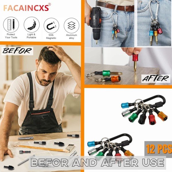 12PCS Bit Holders 1/4 Socket, Hex Shank Screwdriver Bit Holder for Impact Driver Drill Bit Keychain Extension Bar Quick Release Easy Change, Screwdriver Bit Holders for Tools & Home Improvement Gift - Image 3