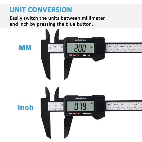 Digital Caliper, Adoric 0-6" Calipers Measuring Tool - Electronic Micrometer Caliper with Large LCD Screen, Auto-off Feature, Inch and Millimeter Conversion - Image 3