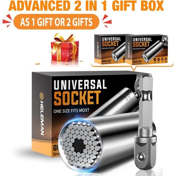 Stocking Stuffers for Mens Gift Christmas Super Universal Socket Tools Gifts for Men: Socket Set with Power Drill Adapter(7-19 MM) Cool Stuff Gadgets for Women Birthday Gift for Dad Husband Adults - Image 2