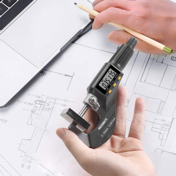 REXBETI Digital Micrometer, Professional Inch/Metric Measuring Tools 0.00005"/0.001 mm Resolution Thickness Gauge, Protective Case with Extra Battery - Image 2