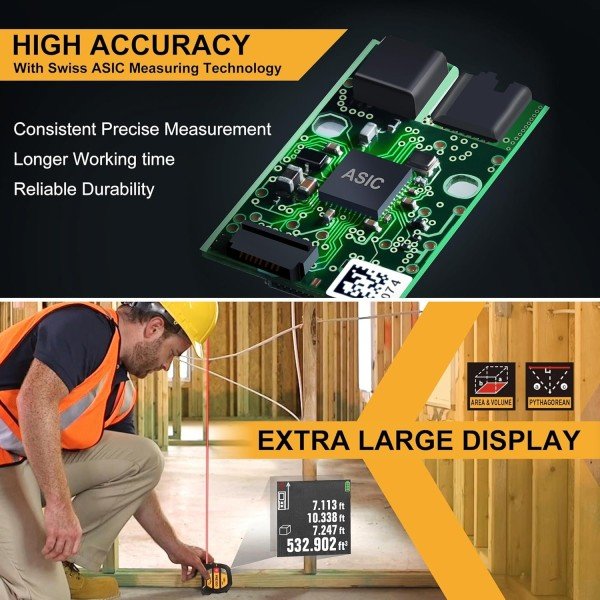 PREXISO 2-in-1 Laser Tape Measure - NOT DIGITAL TAPE - 135Ft Rechargeable Laser Measurement Tool & 16Ft Measuring Tape Movable Magnetic Hook - Pythagorean, Area, Volume, Ft/Ft+in/in/M Unit-NOT Digital - Image 3
