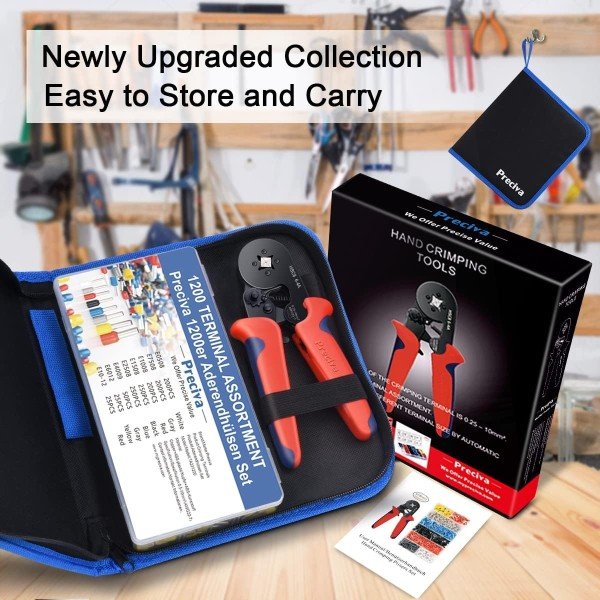 Ferrule Crimping Tool Kit, Preciva AWG23-7 Self-adjustable Ratchet Wire Crimping Tool Kit Crimper Plier Set with 1200PCS Wire Terminals Crimping Connectors Wire End Ferrules - Image 2