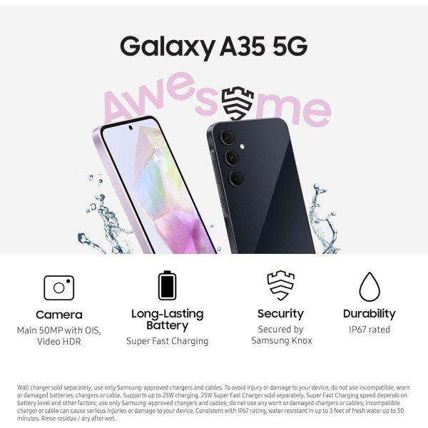SAMSUNG Galaxy A35 5G A Series Cell Phone, 128GB Unlocked Android Smartphone, AMOLED Display, Advanced Triple Camera System, Expandable Storage, Rugged Design, US Version, 2024, Awesome Navy - Image 3